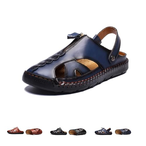 Men's Genuine Leather Dress Sandals-Comfortable Anti-Slip Rubber Sole,Breathable Handmade Formal Sandals for Outdoor