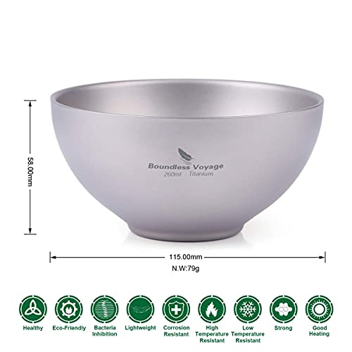 Ibasingo 260Ml Titanium Double Wall Bowl Ultrlight Portable Bowl Outdoor Camping Tableware A-Ti1081T #TOP3
