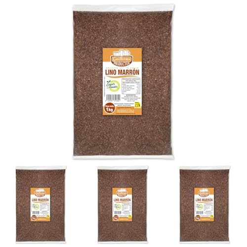 Guillermo | Semillas de lino marrón - Bolsa 1 kg. | Superalimento | Fuente de fibra (Paquete de 4)