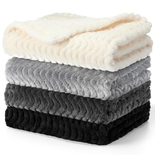 Image of Frienda 4 Pcs Baby Fuzzy Blanket Fluffy Baby Blanket for Boys Girls Soft Warm Infant Newborn Toddler Receiving Nursery Bed Supplies, 32 x 24 Inch (Gray Black Color)