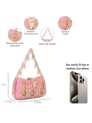 Image of TOOBA Handicraft Clutch Purse For Women with Sleek Design Embroidered Leaf Clutch| Trendy Stylish Bridal, Party, Wedding Sling Bag