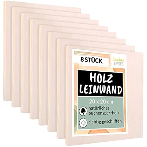 Creative Deco Holz Leinwand zum Bemalen 20 x 20 cm 8er Pack | Set von Holz-Malgründe | 1,7 cm Dicke | Malplatte für Profis und Hobby-Maler | Malunterlagen für Kunstprojekte, Dekoration, Gemälde Cover