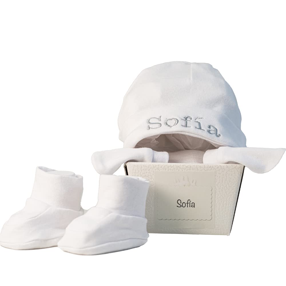 Set Bebé Recién Nacidos | Manoplas | Patucos y Gorro Personalizado para bebé | 100% Alogodón (Patucos+Manoplas+Gorro) (Gris) | BebeDeParis