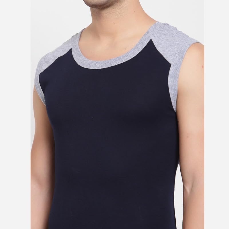 Image of sporto Men's Multipurpose Pure Cotton Gym Vest with Contrast Shoulder Pannel