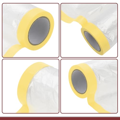 Image of 1 Pcs for Wall Covering Frames Cars Auto Body Paint Supplies Pre-Taped Masking Film Plastic Cover 1000x240cm / 32.81ftx94.49 inch Light Yellow White
