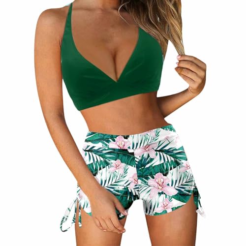 Conjunto de Bikini de Dos Piezas con Diseño de Cordones Elegante para Mujer Traje de Baño Moderno y Cómodo (Green, L)