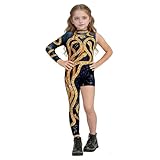 Janoudou Girls Glitter Jumpsuit Golden Snake One-Shoulder Dance Leotard Outfit Concert Bodysuit Birthday Party Jumpsuit (gold, 120(6-7Years))