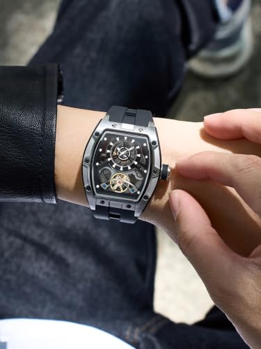 Image of French Connection Limited Edition | Stealth Series | Skeleton Dial | Stainless Steel Case | Premium Silicone Strap | Automatic Watch for Men - FCA48