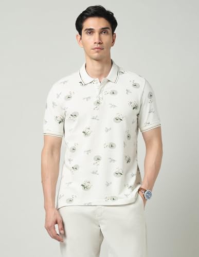 Image of Arvind Floral Printed Slim Fit Polo Shirt