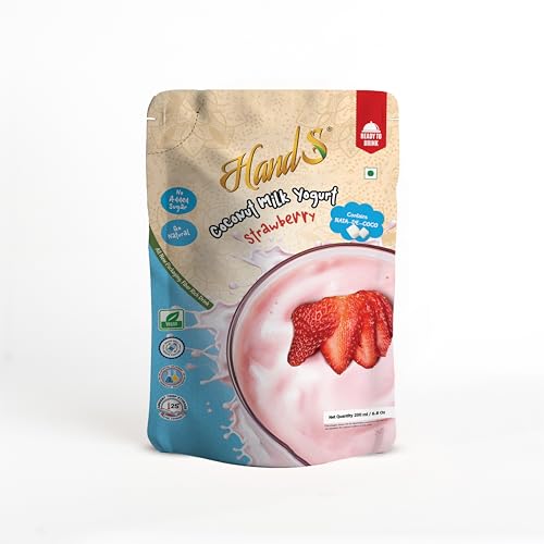 Image of HandS Dairy-Free Coconut Yogurt with Strawberry | Vegan & Plant-Based Yogurt Drink with Real Fruit Pulp & Palm Sugar | No Preservatives | 200g Each (Pack of 4)