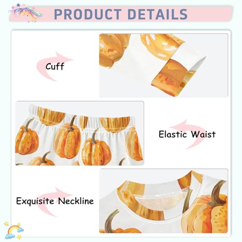 Pajama Sets Long Sleeve Pumpkin Pattern Print on White Soft Comfy Sleepwear 2 Piece PJS 3-8T4