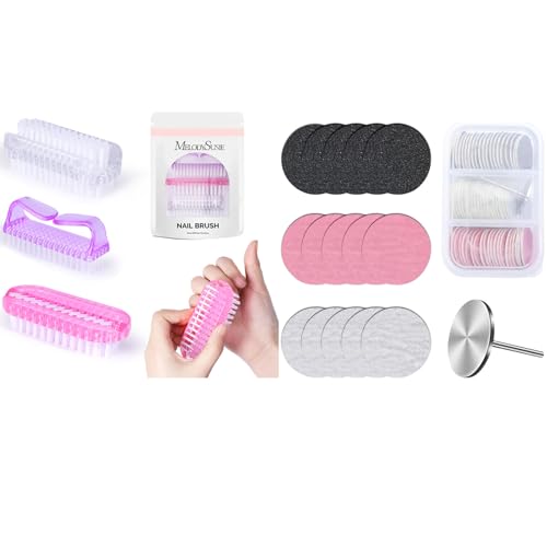 MelodySusie All in One Nail Brush Set with 60 Pcs Replacement Sandpaper Discs with 25mm Metal Nail Drill Bit