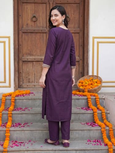 Image of INDO ERA Women's Silk Blend Embroidered Straight Kurta Pant with Dupatta Set