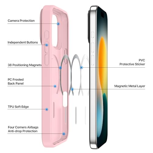 Image of VONZEE Back Cover Case Compatible with iPhone 17 Pro Case Luxury Retro Flowers Floral Clear for Magnetic Wireless Charging Case Shockproof PC+TPU Cute Glossy Shiny Cover for Girls Women, 6.3'' Pink