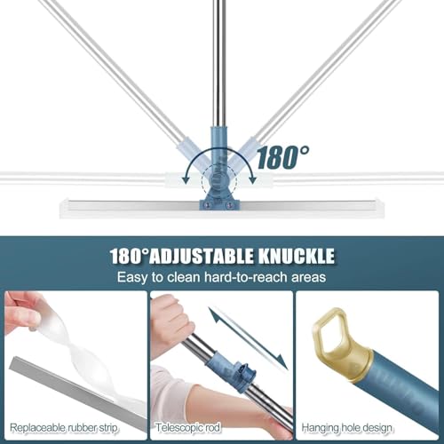 Image of Bathroom Cleaning Brush with Wiper - Long Handle 180 Rotate Toilet Brush, Tiles Cleaning, Floor Scrub for Kitchen and Bathroom Accessories, Blue Squeezee