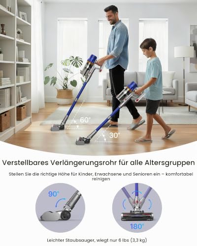 Akku Staubsauger für Zuhause kabelloser Stabstaubsauger: 45K Pa, 550 W, Anti-Tangle-Bürste, HEPA-Filter, 60 Min, Abnehmbare Batterie… – Ansicht 6