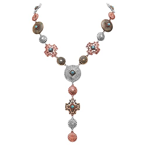 Rosemarie-Jubalee-Womens-Stunning-Tri-Toned-Western-Conchos-With-Semi-Precious-Turquoise-Howlite-Stone-Y-Drop-Collar-Necklace-173-Extender