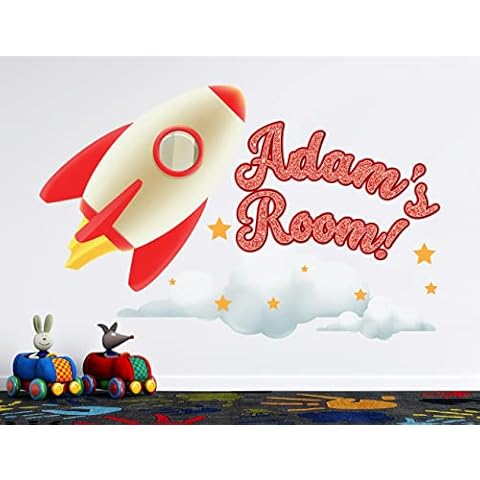 Rocket Giant Peel and Stick Wall Decals - Space Ship Decal for Walls - Custom Name Rocket ship Room Decor - Customize Space Wall Decals for Boys Bedroom - Outer Space Wall Stickers - Galaxy Wall Decal Cover