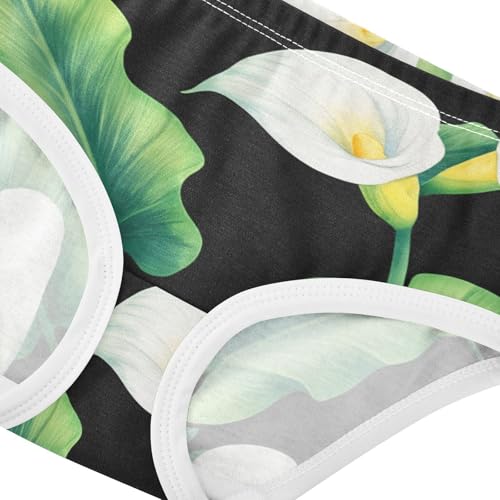 Toddler Underwear Floral 2t Cotton Cute Panties Girl Cartoon Briefs Underpants White Calla Lilies Green Leaves Black4
