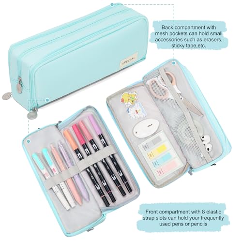 Image of CICIMELON Metal Pencil Case Large Capacity Pencil Pouch 3 Compartments Pencil Bag Gift For Students Girls Adults Women(Light Blue)