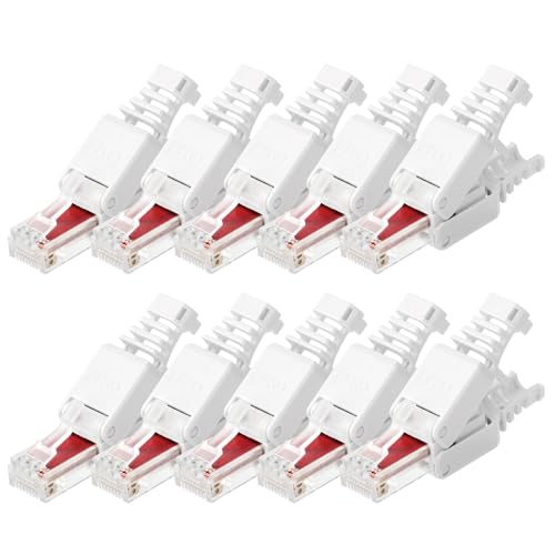 【COMPATIBILITÀ PERFETTA】Questo connettore viene utilizzato per riparare cavi danneggiati e prolungarli. Supporta cavi con un diametro di 6,0 - 7,5 mm, AWG: 24 - 26. Può raggiungere un'elevata velocità di trasmissione di 1 Gbit/s, è compatibile con i cavi CAT6 ed è adatto alla maggior parte dei dispositivi. (Si prega di verificare il diametro del filo prima dell'acquisto, altrimenti il ​​nucleo del filo non può essere fissato e spostato nel connettore o nell'ausilio di infilaggio)