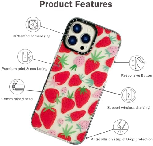 LOLAGIGI for iPhone 16 Pro Max Case for Women, Cute Pink Strawberry Fruit Print Girly Design Kawaii Aesthetic Cartoon Pattern for Girls Teens Soft TPU Case Cover for iPhone, (6.9") - 2
