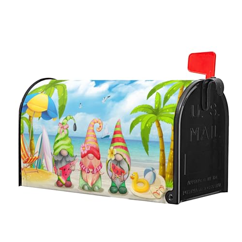 Image of Hello Summer Gnomes Mailbox Cover Magnetic Large Size 25.5 x 21 Inch Summer Tropical Farmhouse Decorative Mailbox Wraps Magnetic Beach Post Letter Box Cover for Home Garden Yard