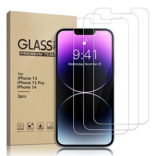 Livole 3 Stück Schutzfolie für iPhone 14/13/13 Pro, Panzer Schutz Glas 6,1", Full Screen Displayschutzfolie, Panzerfolie, 9H Härte, 0.33mm 2.5D HD Klar Folie, Kratzfest, Blasenfrei, Hülle Freundllich Cover