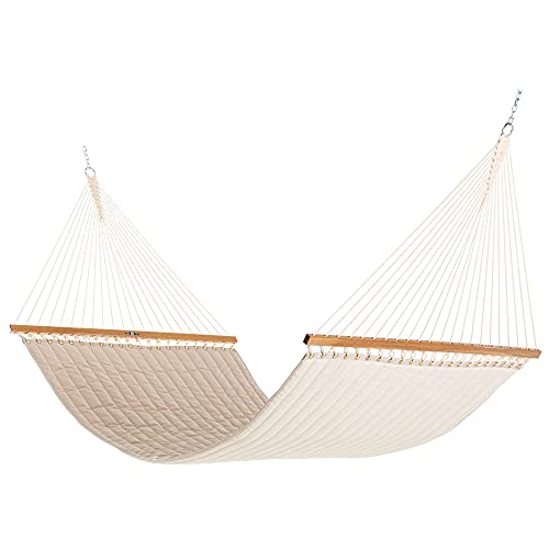 Original Pawleys Island Large Antique Beige Sunbrella Quilted Hammock 13 ft. x 55 in. 2-Person 450 lb Capacity Oak Spreader Bar Handcrafted in the USA