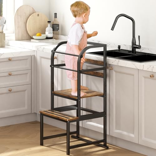 La Mejor Lista de Muebles para niños pequeños Top 10. 48 GILLAS Torre de Aprendizaje Montessori para Cocina Altura Ajustable, Banco Escalera Montessori para Niños Antideslizante, Taburete para Niños Baño, Torre de Pie para Cocina con...