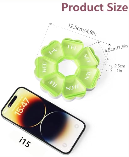 Image of MOLN HYMY Large Weekly Pill Box 7 Day, Cute Pill Case Organizer 1 time a Day, Floral Pill Container Once Daily, Pretty Medicine Dispenser for Vitamin /Fish Oil /Medication /Supplements (Green)