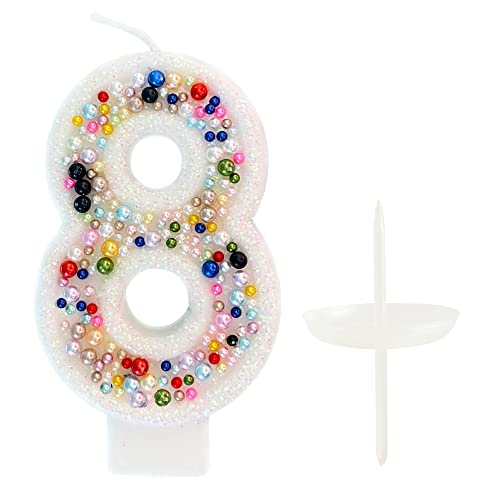 Birthday Candles, Pearl Sequin Number Candle Party Supplies (Number-8)