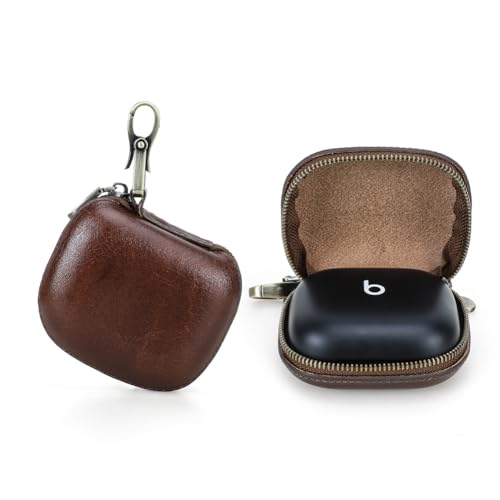 CONTACTS Capinha Capa Case Estojo de couro legítimo para Beats Powerbeats Pro 2 com zíper, abertura para carregamento e mosquetão de latão - Luxo(Marrom)