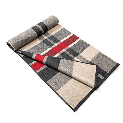 Écharpe laine mérinos homme tartan d'hiver longue chameau