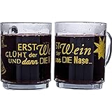 Glasveredlung Schmitz Glühweinbecher Glühweintasse 27 cl, schwere Ausführung 320 g, stapelbar, gehärtet, Füllstrich 0,2 l, Dekor Glühnase, 6 Stück