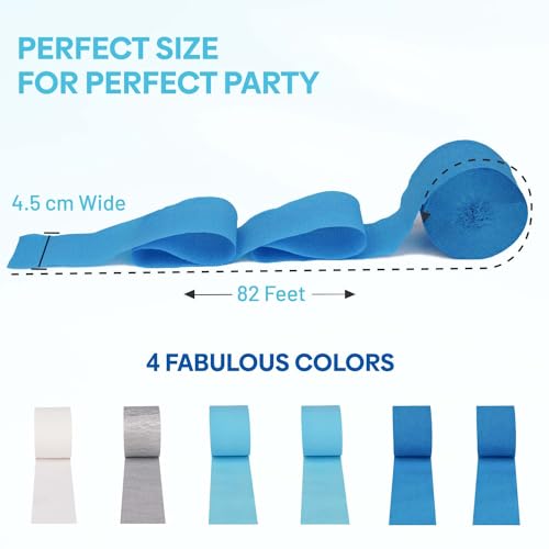 Image of 6 Light Blue Streamers, 492ft Pack of Crepe Paper Party Decorations | Each roll is 82 ft long and 1.8 Inch wide ideal for Birthday Party Decor, Graduation Parties and Baby Showers