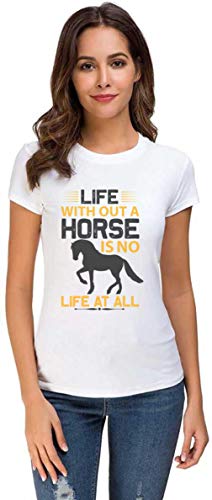 Image of UDNAG Unisex Round Neck Graphic 'Horse | Life Without a Horse is no Life at All' Polyester T-Shirt White [Size 2YrsOld /22in to 7XL /56in]