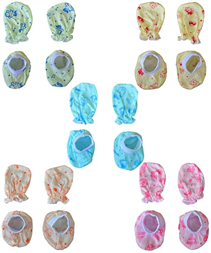 Image of New Born Baby Itch Free Feel Free Reusable Washable 100% Cotton Glous & Boot Set Combo (Set of 5)(0to3 Months)