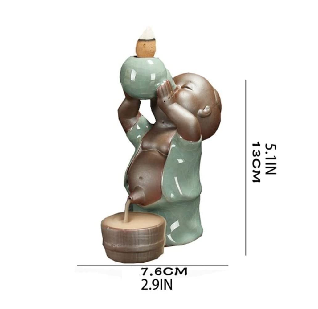 Fuentes de Incienso,Yoga Quemador De Incienso Torre De Reflujo Conos Palos Soporte Cerámica Porcelana Buda Monje Muebles Creativos para La Oficina Y El Hogar Zen