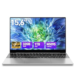 Computadora portátil de 15.6 pulgadas Win 11, 32 GB de RAM 1 TB SSD, procesador Celeron N5095 de cuatro núcleos, pantalla FHD de 1080P, teclado retroiluminado, huella digital, USB3.0, WiFi5