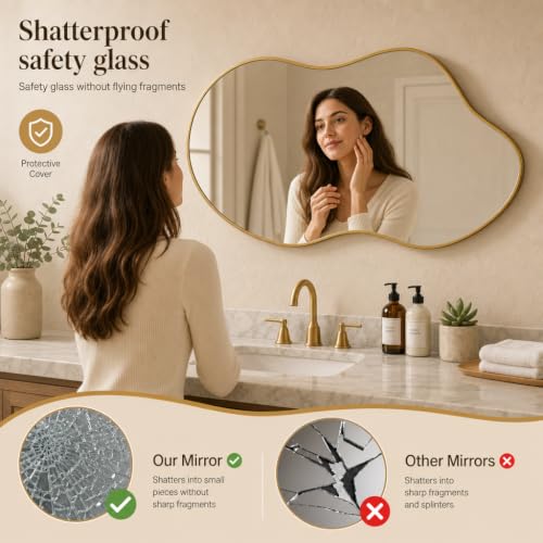 Image of Irregular wall Mirror 26 inchx46 inch Gold Asymmetrical Mirror