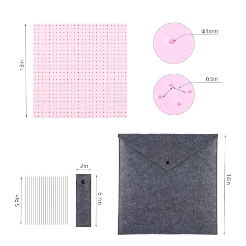 Image of wuher 13''Granny Square Blocking Boards for Crochet Projects, Crochet Blocking Board with 20 pegs, Large-Sized Plastic Blocking Board is a Gift for Crochet Enthusiasts and Beginners (Pink)
