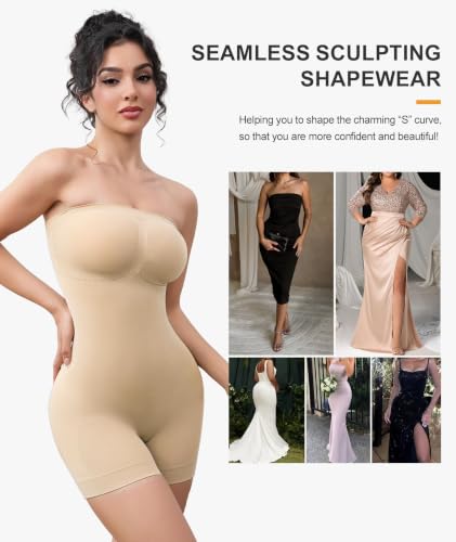 Image of Women's Strapless Shapewear Bodysuit for Women Tummy Control Shapewear, Seamless Body Shaper with Removable Straps