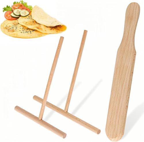 Heanvmyss 3PCS Wooden Pancake Rakes,Crepes Verteiler aus Buchenholz,T Form Krepp Streuer und Spatel,Holz Crepe Küchenspatel,Crêpe Turner für Zuhause Backen Pfannkuchen