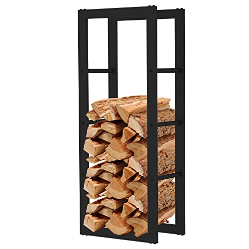 AMOS Metal Firewood Log Rack Stand Holder For Outdoor Indoor Fireplace Wood Storage Shelf, Black,...