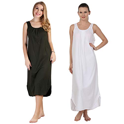 Image of BLAZON Women's Cotton Hosiery Solid Maxi Nighty Slip (Pack of 2) Available Sizes: S, M, L, XL, 2XL, 3XL, 4XL, 5XL