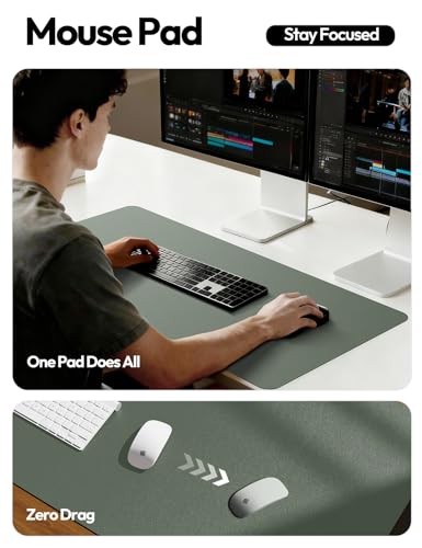 Image of YSAGi Leather Desk Pad Protector, Office Desk Mat, Large Mouse Pad, Non-Slip PU Leather Desk Blotter, Laptop Desk Pad, Waterproof Desk Writing Pad for Home (23.6 inch x 13.8 inch, Dark Green)