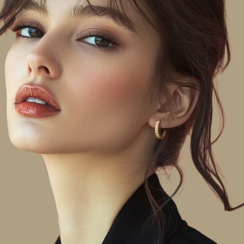 SPOINT Gold Earrings for Women 14K Gold Hoop Earrings for Women Cubic Zirconia Hoop Earring for Womens Hoops Textured Surface with Raised Stripes Wedding Hoops Earring for Women 22mm3