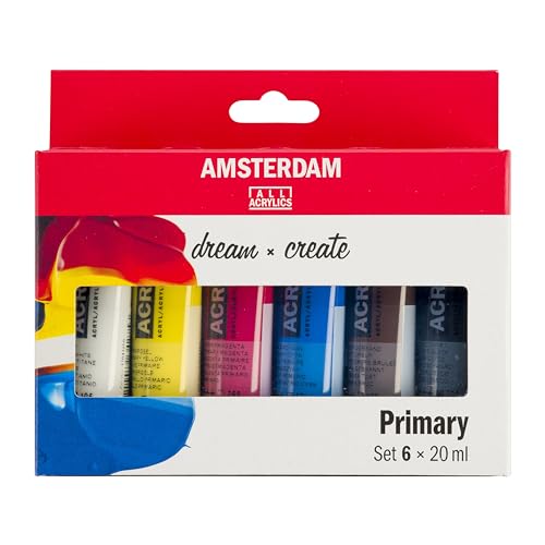 Amsterdam Standard Series Acrylfarben Set | Farbtheorie Mischset (6 x 20 ml Tuben) | Grundfarben + Schwarz, Weiß & Umber