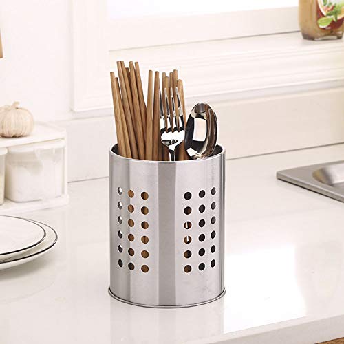 Kitchen Utensil Holder Stainless Steel Round Hole Cooking Tools Holder for Kitchen Home and Office, Silver - Image 3
